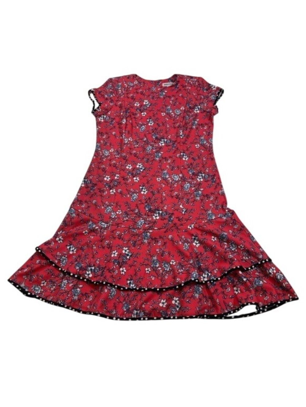 Shelby and Palmer sz 14 Red Floral Ruffle Tiered Dress With Polka Dot (bin P)